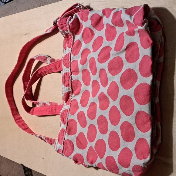 P6 Thirty-One Pink Mod Dot Retro Metro Fold Over Tote Large Pockets Spacious - Picture 4 of 10